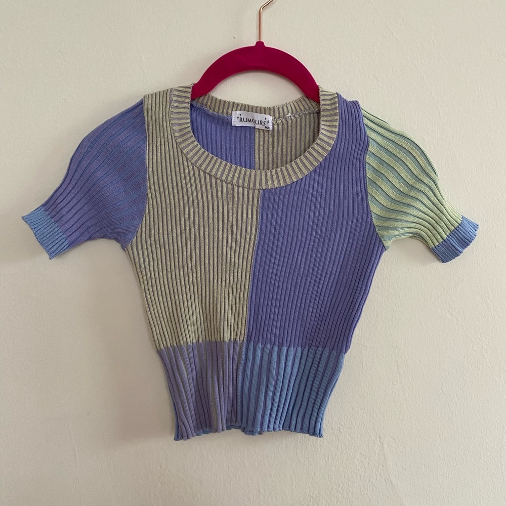 Rumours Shortsleeved Multi Color Ribbed Crop Top